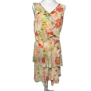 NWT Kenneth Cole NY Floral Chiffon Ruffle Dress Size 6 Romantic Chic Sleeveless